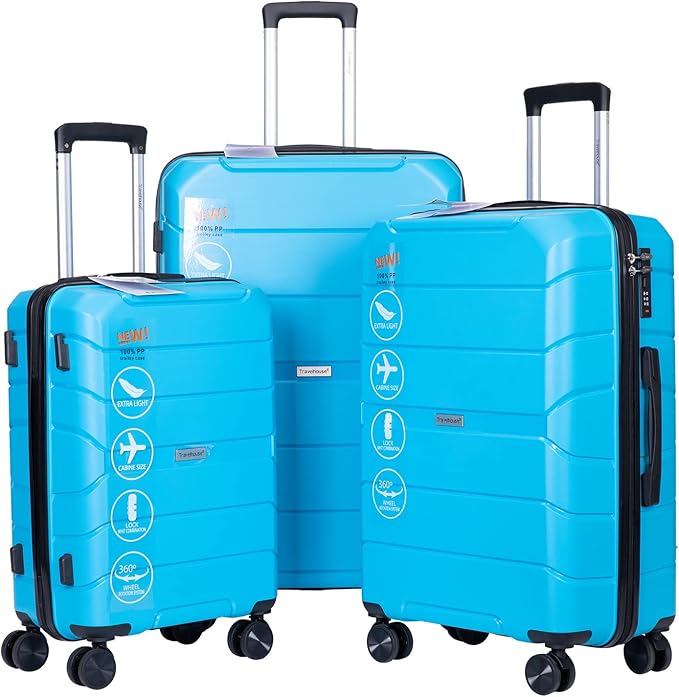 Travelhouse Luggage Sets, Expandable Hardside Suitcases 24in/28in, Carry on 20in,3 Piece Set Travel Luggages Clearance with Double Spinner Wheels TSA Lock Lightweight (Blue-31)