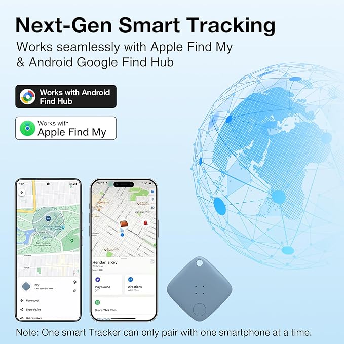 OTIC Smart Tracker Works with Apple Find My & Google Find Hub, for Dual-System Tracking Device Item Finder,Key Luggage Passport,Replaceble Battery(Blue, 4 Pack)