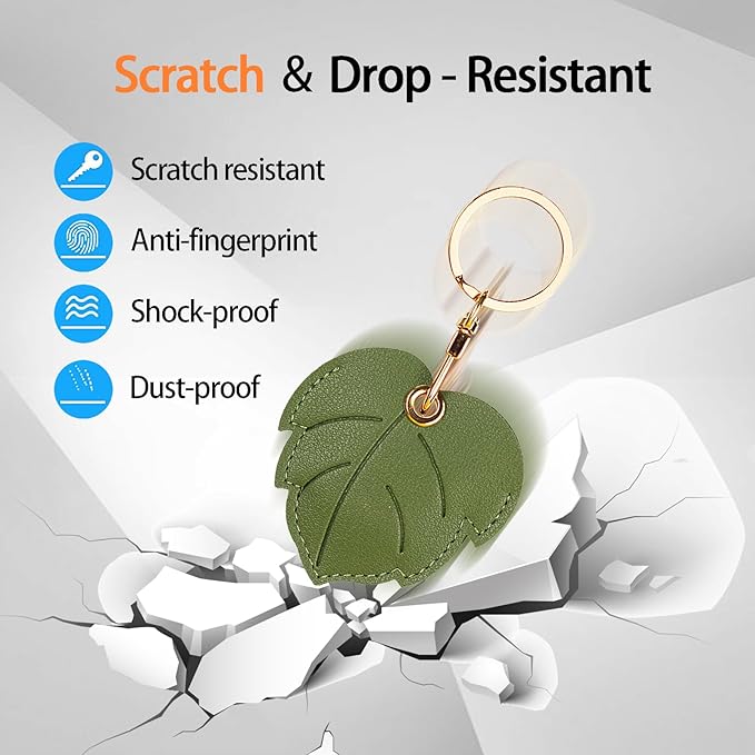 Leather Keychain Case Holder Compatible with Apple AirTag, GPS Airtag Keychain Finder Tracker with Key Ring, Anti-Scratch Protective Air Tag Cover