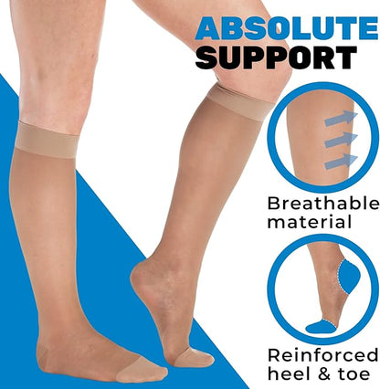 (3 Pairs - Closed Toe) Made in USA - Compression Stockings for Women 15-20mmHg - Sheer Compression Socks for Edema, Pregnancy, Diabetic, Post Surgery Recovery - Taupe, Small - A101T1-3