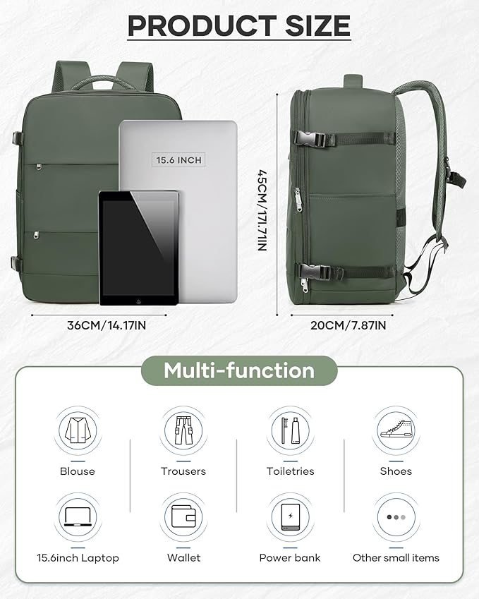 Vacuum Seal Backpack Travel With Pump,Large Carry On Vacpack Backpacks For Women Men,Mochila De Viaje Compresion Al Vacio,Personal Item Travel Backpack With Vacuum System,Olive Green