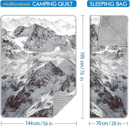 Outdoor Camping Quilt, Warm Thick Blanket with Polar Fleece Packable Down Wearable Camp Blankets with Snap Buttons Soft Puffy Camping Quilt for Cold Weather (Jokul, 76'' x 56'')
