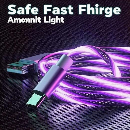 USB Cable PD Fast Charger Lighted Up (USB A to C Purple),Mobile Phone Data Cable, Charging Cable, Supports Data Transfer, 39-inch, TPE Material, Compatible with Almost All Type-C Devices.