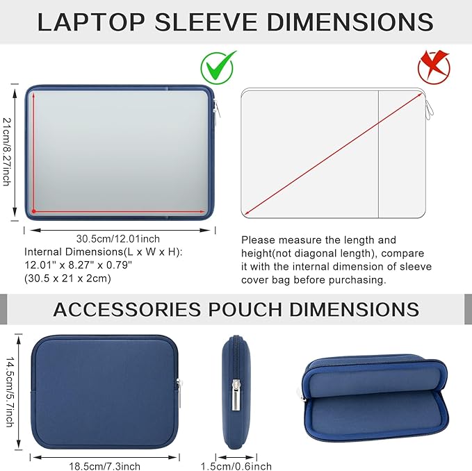 RAINYEAR 11 Inch Laptop Sleeve Case Soft Lining Cover Bag with Front Pocket &Accessories Pouch,Compatible with 11.6" MacBook Air for 11" Notebook Computer Tablet Chromebook(Navy Blue,Upgraded Version)