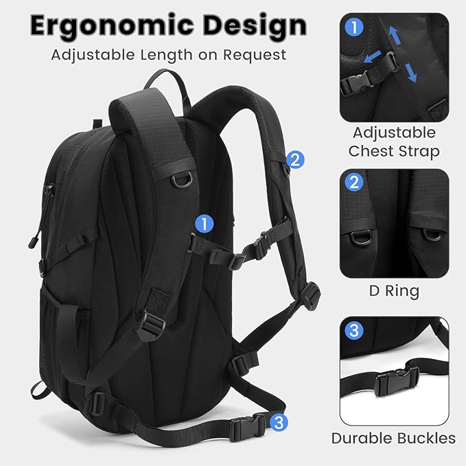 20L Lightweight Hiking Daypack, Small Hiking Travel Backpack for Women men (Black)