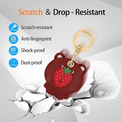Leather Keychain Case Holder Compatible with Apple AirTag, GPS Airtag Keychain Finder Tracker with Key Ring, Anti-Scratch Protective Air Tag Cover