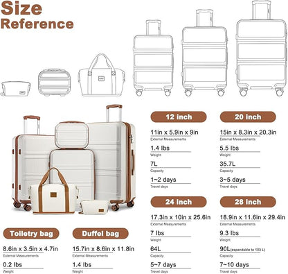 Kono Suitcase Set 3 Piece Carry On Lightweight PC+ABS Hardside Luggage with TSA Lock Spinner Wheels (Cream White, 20in)