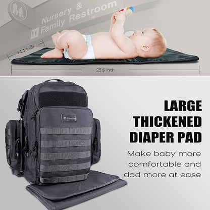Dinictis Dad Diaper Bag, Mens Diaper Bag Backpack with Diaper Changing Mat, Military Diaper Backpack with Molle Webbing, Waterproof Pouch, Baby Wipes pocket, Insulated Bottle Pockets- Dark Grey