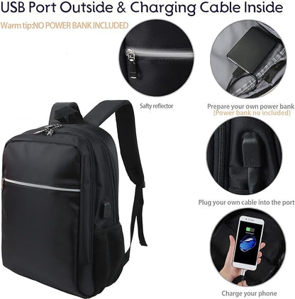 Laptop Backpack for Men Women, Travel Business Backpack with USB Charging Port and Anti Theft Pocket, Fits 17 Inch Laptop,Black