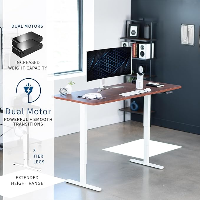VIVO Electric 71 x 30 in Dual Motor Sit Stand Desk, Memory Height Adjustment, 2B Series, Dark Walnut Top White Frame, DESK-KIT-2W7D