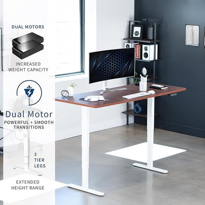 VIVO Electric 71 x 30 in Dual Motor Sit Stand Desk, Memory Height Adjustment, 2B Series, Dark Walnut Top White Frame, DESK-KIT-2W7D