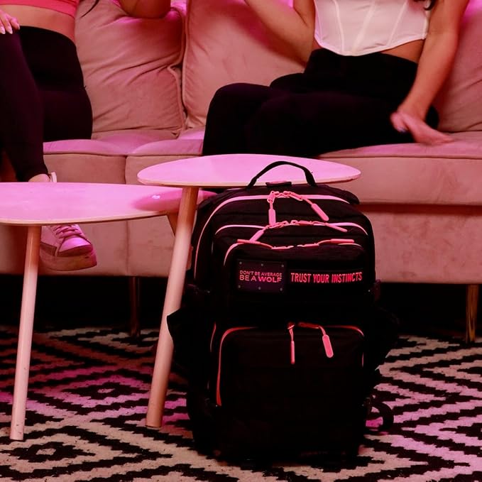 WOLFpak 35L Athletic Gym Backpack - Durable 1000D Waterproof Oxford Material with MOLLE Webbing, Laptop Pocket & Dual Cup Holders, Durable Fitness/Travel/Military Daypack (Black Neon Pink)