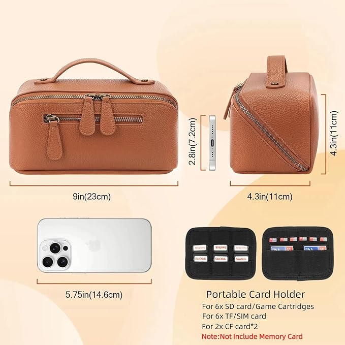 Electronic Organizer Accessory Tech Pouch Water Resistant Travel Bag for MacBook Charger, Cables, Power Bank, Hard Drive, Cords Storage，with Removable Card Slots for Memory Card(brown)