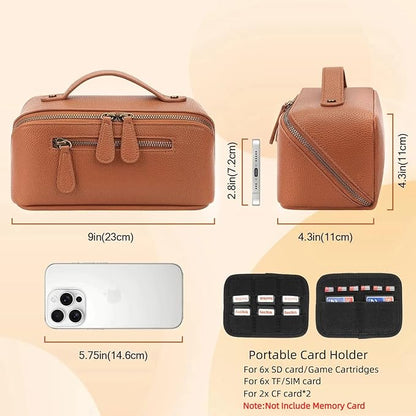 Electronic Organizer Accessory Tech Pouch Water Resistant Travel Bag for MacBook Charger, Cables, Power Bank, Hard Drive, Cords Storage，with Removable Card Slots for Memory Card(brown)