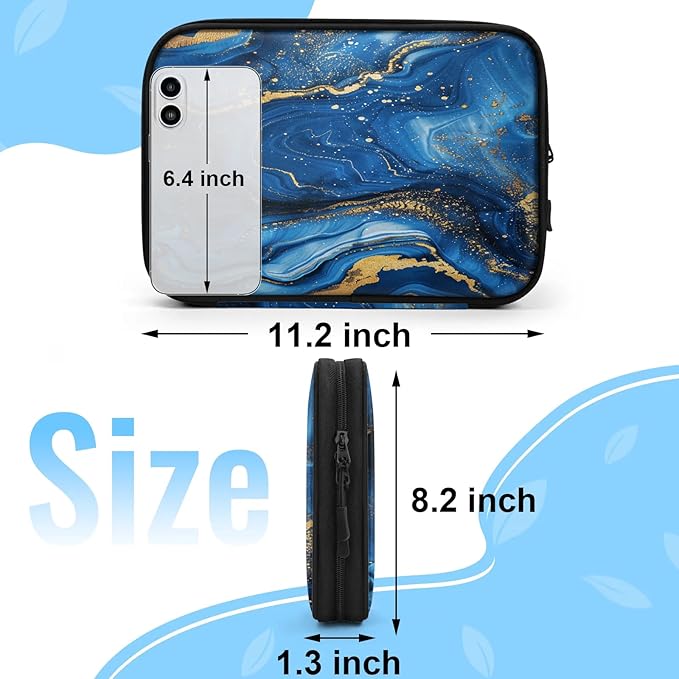 Cable Organizer Travel Blue Swirls Marble Electronics Tech Accessories Carry Pouch Waterproof Large Cord Organizer Case for Power Bank Charger Phone Earphone