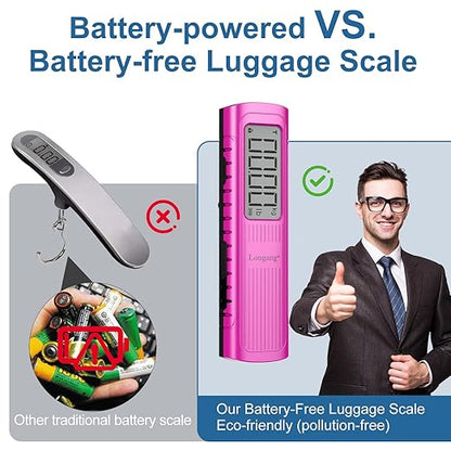 Battery-Free Digital Luggage Scale, 110lbs/50kg Portable Handheld Hanging Scale for Luggages, Suitcases, Backpacks & Bags, Easy Weighing for Travel, No Need Batteries (Pink)