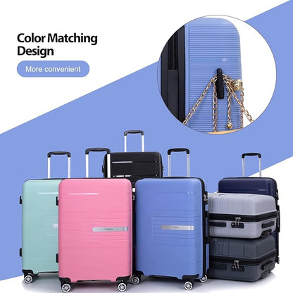 Luggage 3 Piece Sets Suitcase Set with Double Spinner Wheels, Lightweight Carry On Hardside Travel Luggage with TSA Lock, (20/24/28) (Purplish Blue)