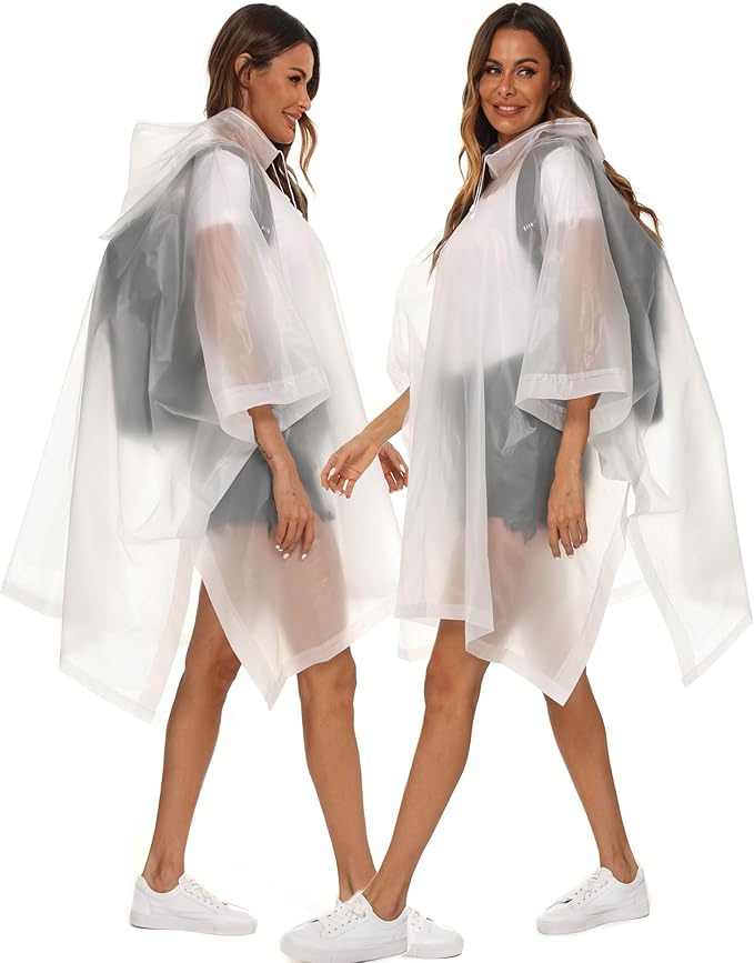 2 Pack Rain Ponchos for Adults Reusable - Raincoats Survival Emergency Heavy Duty Rain Coat with Drawstring Hood