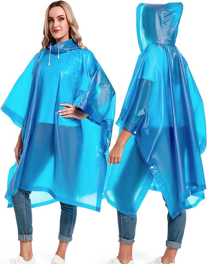 2 Pack Rain Ponchos for Adults Reusable - Raincoats Survival Emergency Heavy Duty Rain Coat with Drawstring Hood