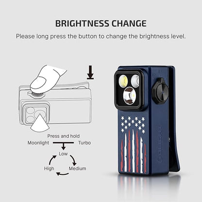 OLIGHT Oclip Ultra EDC Flashlight Clip-on Light, 530 Lumens Rechargeable with Type-C Charging, Combines Floodlight, Spotlight and UV, Triple Lights for Inspection and Work (Stars & Stripes Edition)
