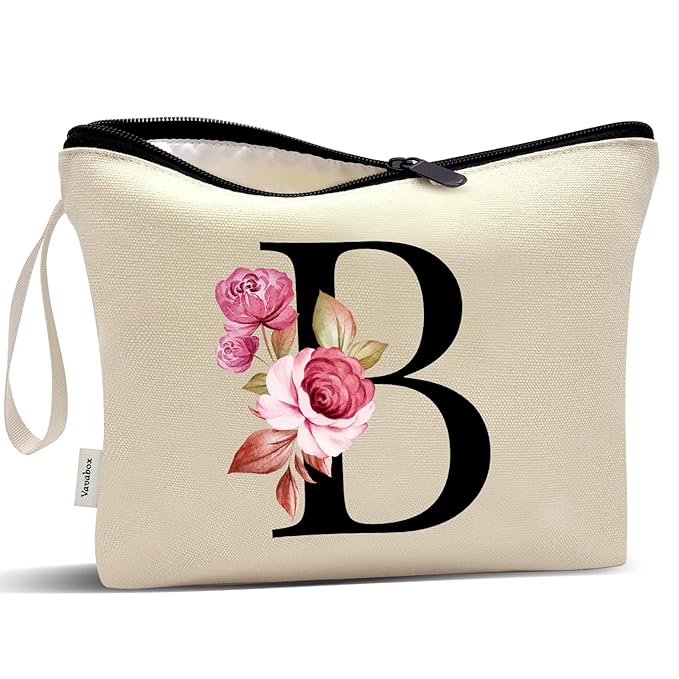 Vavabox A-Z Personalized Makeup Bag, Birthday Gifts for Women Mom, Gifts for Best Friend, Bride Bridesmaid Cosmetic bag (B, Yellow)