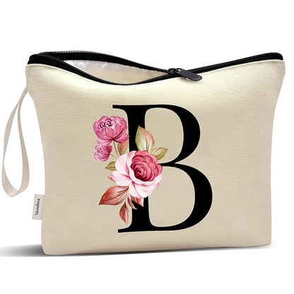 Vavabox A-Z Personalized Makeup Bag, Birthday Gifts for Women Mom, Gifts for Best Friend, Bride Bridesmaid Cosmetic bag (B, Yellow)