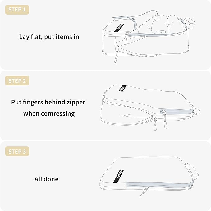 Cipway Compression Packing Cubes for Travel Ultralight Expandable Packing Organizers for Carry on Luggage (Vanilla Cream 3 Set)
