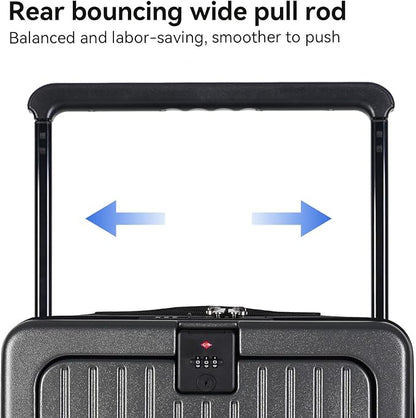 SOKOK Front Pocket Luggage Carry On with Spinner Wheels, Wide Handle Travel Suitcase PC Hardshell Durable Rolling Luggage for Business Trip with Charging Port and Cup Holder, Graphite