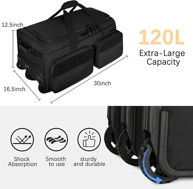 Rolling Duffle Bag with Wheels,120L Large Deployment Bag,Waterproof Military Duffle Bags for Tactical Military Deployment Camping