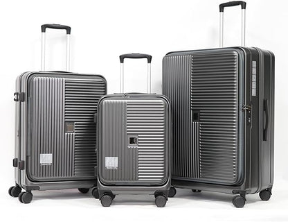 Merax Luggage Sets 3 Piece,Front Open PC Hardshell Expandable Carry on Suitcase with Spinner Wheels and TSA Lock,Lightweight 20in/24in/28in Luggage,Cement Grey