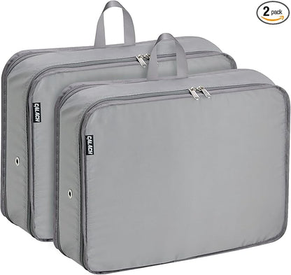 Extra Large Compression Packing Cubes for Travel Essentials, 2 Pack Expandable Travel Cubes for Packing Bags Suitcase Organizer, Grey