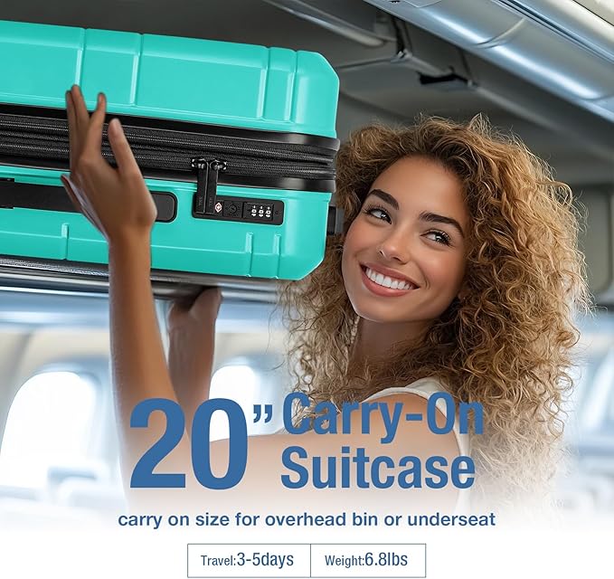 KYME Carry On Luggage 22x14x9 Airline Approved with TSA Lock Hard Shell Carry On Suitcase Lightweight Suitcases with Wheels Small Luggage for Men Women,Carry-On 20 Inch,Lt Blue