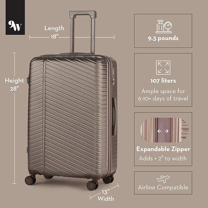 Nine West Zion 28 Inch Hardshell Spinner, Large Expandable Checked Luggage, Extra Capacity Suitcase for Extended Travel Chocolate Martini
