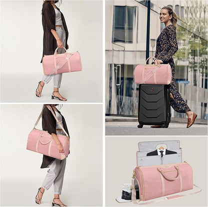 Garment Bag for Travel, Carry On Garment bag, Convertible Duffel Bag with Shoe Compartment, Perfect for Business Trips and Weekend Getaways(Pink)
