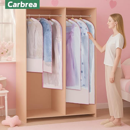 6 Pack Garment Bags for Hanging Clothes - Translucent Suit Bag for Closet Storage, Clothes Cover for Hanging Shirts, Dresses, Travel, Moving - Pink