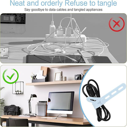 Donruby 24Pcs Silicone Cable Ties - Reusable & Washable with Locking Buckle Design, Adjustable Fastening Cable Straps, Multi-Purpose High Elasticity Cord Organizer (Ice Blue)