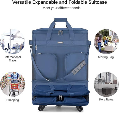 Hanke Expandable Collapsible Luggage with Wheels Suitcase Luggage Rolling Travel Bag Duffel Bag for Men Women Lightweight Suitcase Large Capacity with Spinner Wheel (Blue)