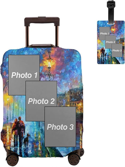 Personalized Luggage Suitcase Cover With Photo Dog Cat, Picture Custom Suitcase Cover, Custom Luggage Cover,[5 Backgrounds], (M (for 22--24 inch luggage))