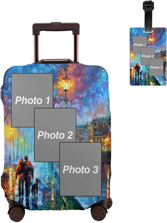 Personalized Luggage Suitcase Cover With Photo Dog Cat, Picture Custom Suitcase Cover, Custom Luggage Cover,[5 Backgrounds], (M (for 22--24 inch luggage))