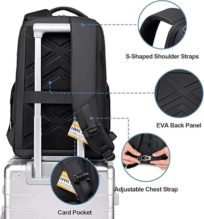 FENRUIEN Expandable Travel Backpack 15.6 Inch, Water Resistant Backpack with USB Charging Port, Black Laptop Bag for Work/Commuter/College