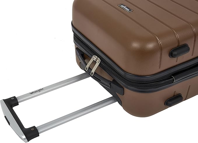 Wrangler Smart Luggage Set with Cup Holder and USB Port, Toffee, 20-Inch Carry-On