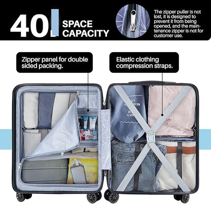 AnyZip Carry On Luggage 21" Hardside PC ABS Lightweight USB Suitcase with Wheels TSA Lock for kids Light Blue