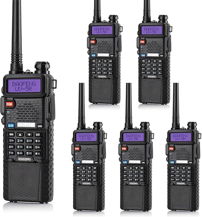 Baofeng UV-5R Dual Band Two Way Radio Handheld Ham Radio Long Range Walkie Talkies Pack of 6 for Hiking Camping Hunting Skiing Trip(Black) with 3800mAh Battery