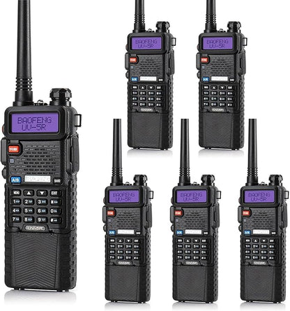 Baofeng UV-5R Dual Band Two Way Radio Handheld Ham Radio Long Range Walkie Talkies Pack of 6 for Hiking Camping Hunting Skiing Trip(Black) with 3800mAh Battery