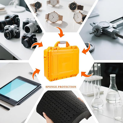1 Pcs 8.5 x 6.5 x 3.7 Inch Waterproof Hard Case with DIY Customizable Foam Insert Portable Protective Case with Knife for Camera Drones Equipments Tools Test Instruments (Orange)