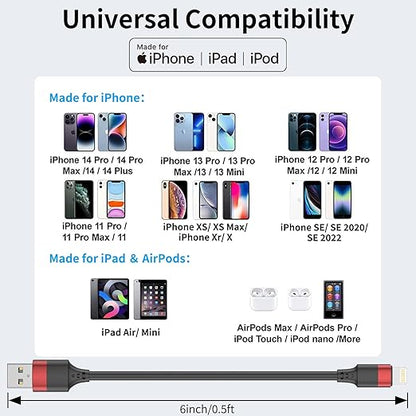 6 inch Short Lightning Cable Bulk 10Pack, [MFi Certified] Multipack 0.5ft iPhone Charge Cable, Short USB to Lightning Cord for Charging Stations, iPhone 14 13 12 11 Pro Max 8 7 6 iPod iPad