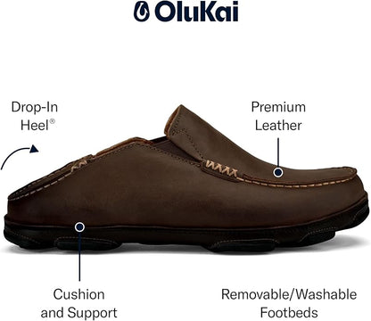 OLUKAI Moloa Men's Premium Leather Shoes, Easy Slip On & Off Design, Casual & Versatile Loafer, Drop-in Heel & Enhanced Traction