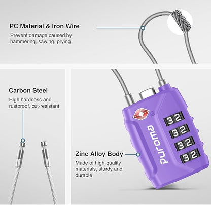 Puroma 2 Pack TSA Approved Luggage Locks, 4 Digit Combination Travel Locks Resettable Code Lock with Zinc Alloy Body for Suitcase, Toolbox, Backpack, Bag, Gym Locker (Basic Purple)