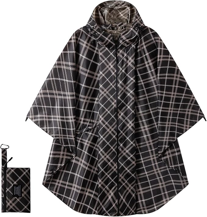 Hooded Rain Ponchos for Adult - Rain Coat and Rain Jacket with Waterproof Pocket and Zipper