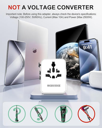 35W Universal Travel Plug Adapter,7-Port PD&QC Fast Charging Power Adapter(2AC&2USB-A&3USB-C),Worldwide Outlet Wall Charger for USA/EU/UK/AUS Over 200 Countries-Type C/A/G/I